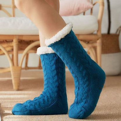 Winter thick non-slip floor socks female elk Christmas gift socks cute cat and fox series new year socks warm soft tube socks