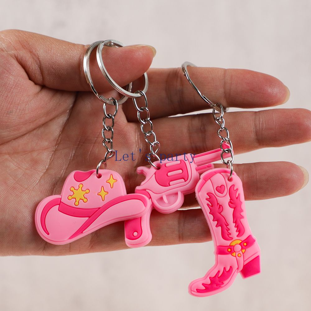 12Pcs Pink Western Cowgirl Boots Cowboy Hat Keychains for Birthday Party Favors Wedding Bridal Shower Bachelorette Party Gifts