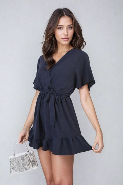 Belted Wrap-Over Frill Romper Playsuit