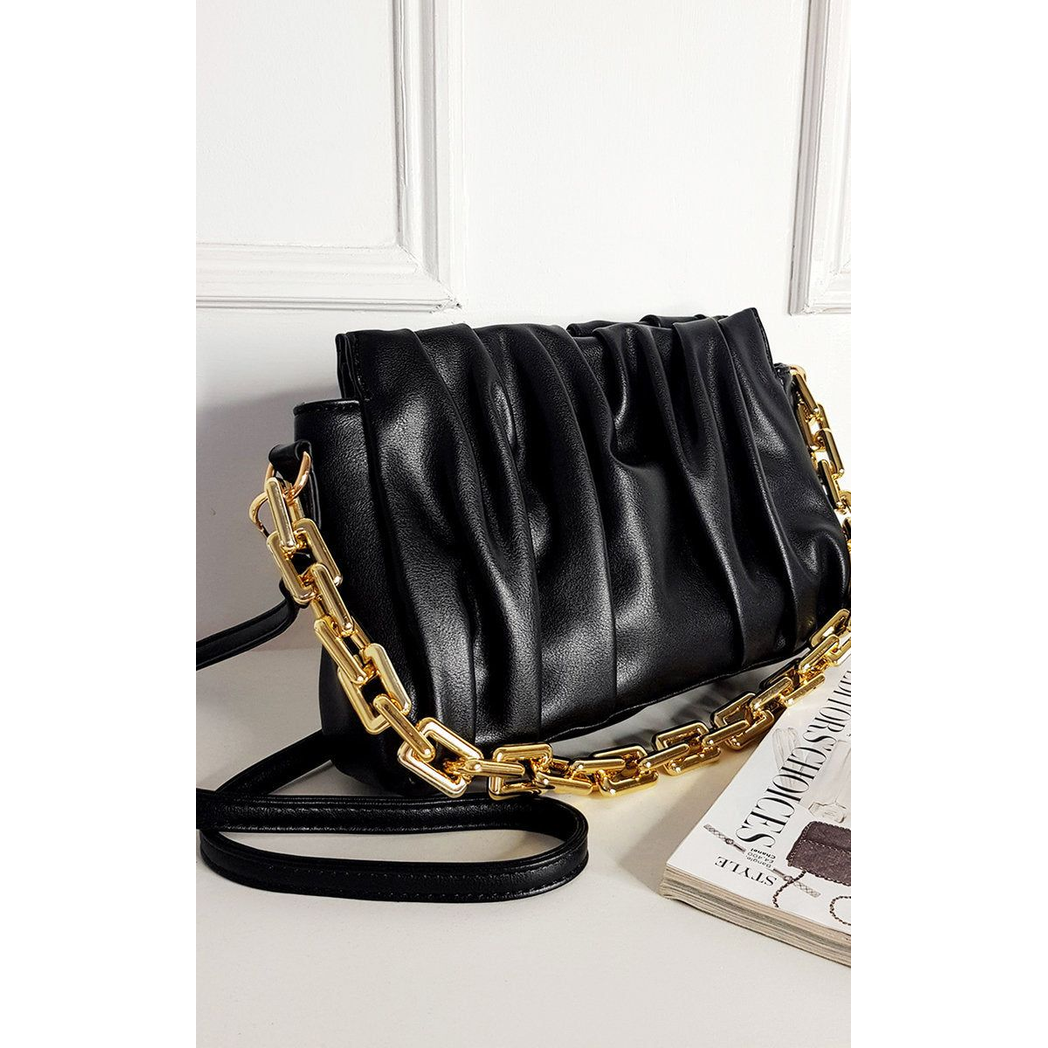 Faux Leather Shoulder Bag with Chain Strap