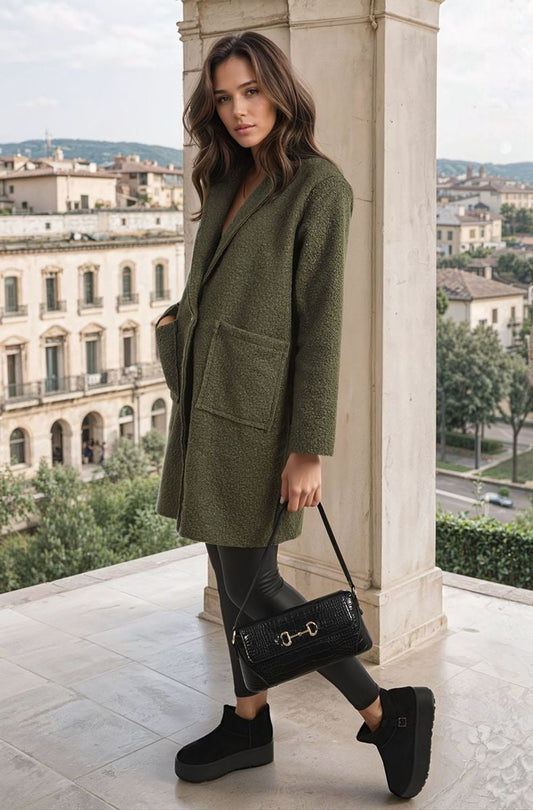 Buttoned Textured Jacket with Front Pockets