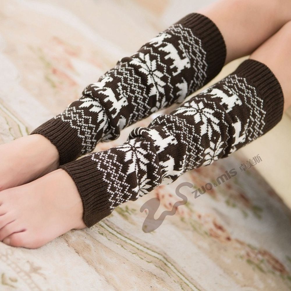 Women Knitted Woolen Leg Warmers Christmas Elk Autumn / Winter Warmth Protection Calf Leg Cover Pile Stocking SA293