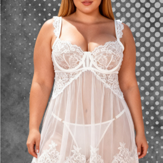 Bridal Collection - YesX YX745Q White Lace Sheer Plus Size Babydoll