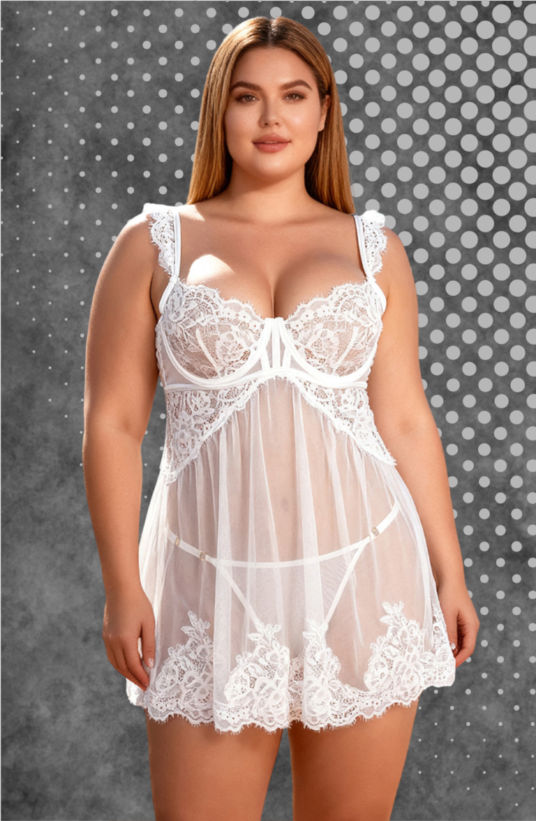 Bridal Collection - YesX YX745Q White Lace Sheer Plus Size Babydoll