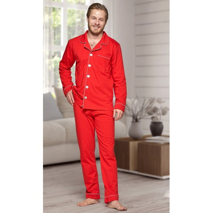 NX - 665 Men's Long Cotton Pyjama with piping - Red