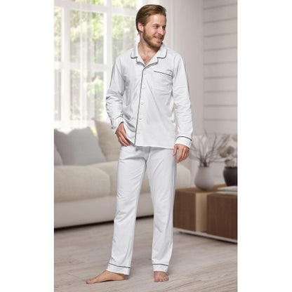 NX - 665 Men's Long Cotton Pyjama with piping - White