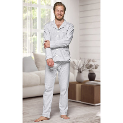 NX - 665 Men's Long Cotton Pyjama with Piping - Grey