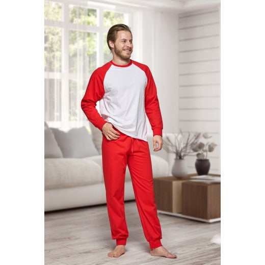 NX - 130 Men's 100% Cotton Pyjama Set - Red/White