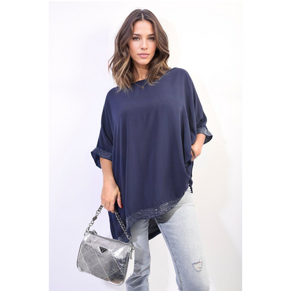 Oversized Sequin Hem Flare Sleeve Top