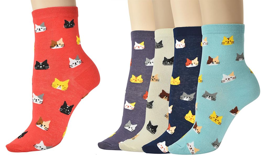 Print Socks 5 Pairs Pack - One Size Fits all Dogs, Kitty, Owls