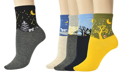 Print Socks 5 Pairs Pack - One Size Fits all Dogs, Kitty, Owls