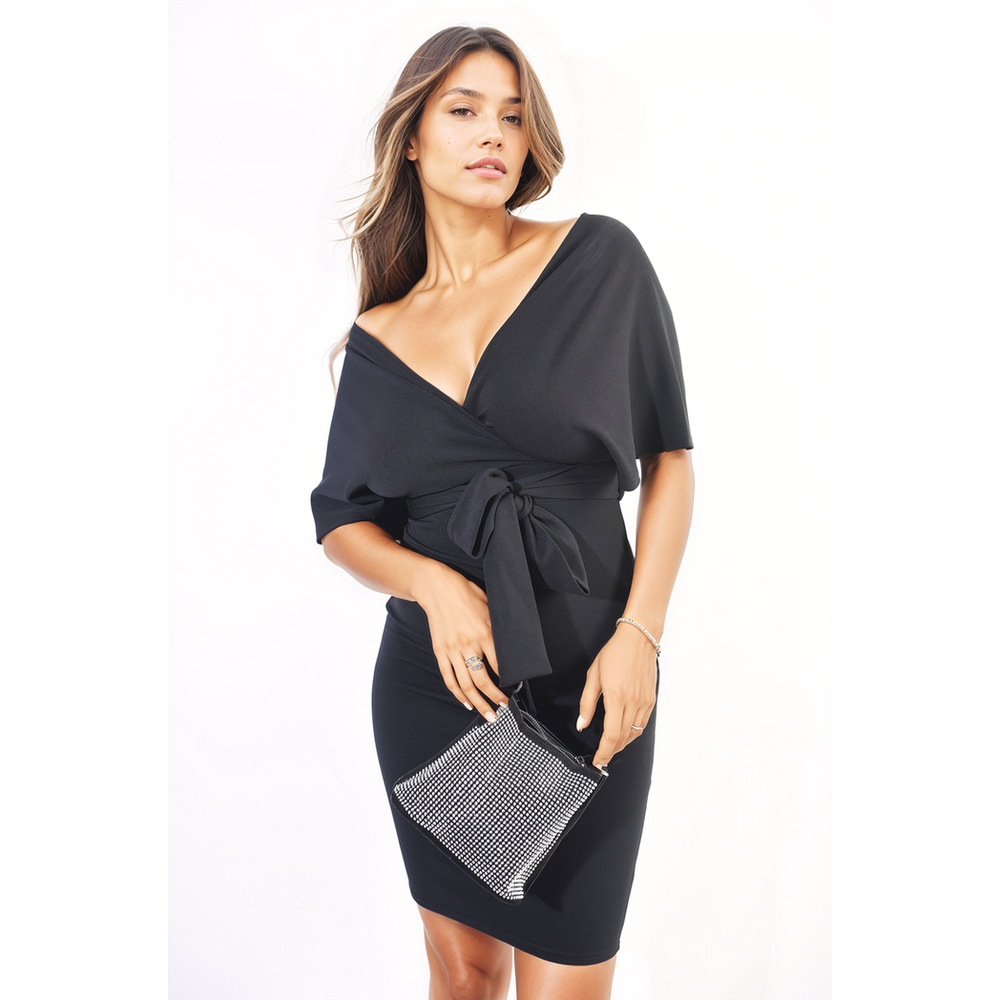 V-neck Tie Waist Wrap Mini Dress