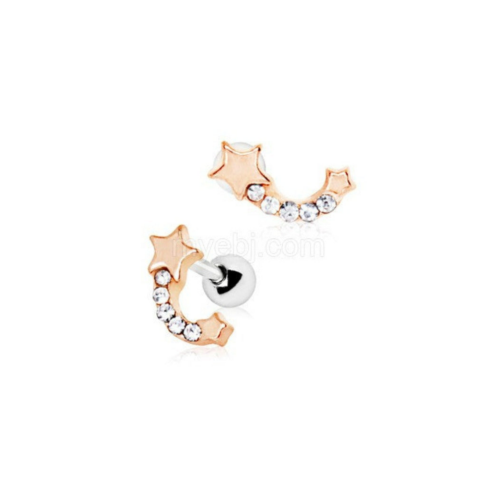 Rose Gold Plated Jeweled Shooting Star Cartilage Earring