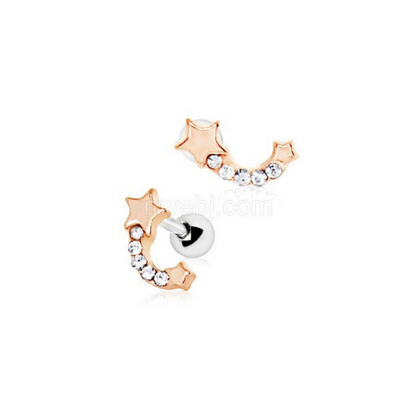 Rose Gold Plated Jeweled Shooting Star Cartilage Earring