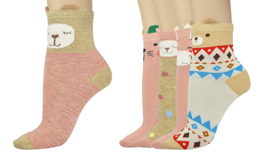 Print Socks 5 Pairs Pack - One Size Fits all Dogs, Kitty, Owls