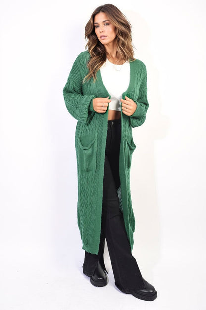 Front Open Long Knitted Cardigan With Front Pockets