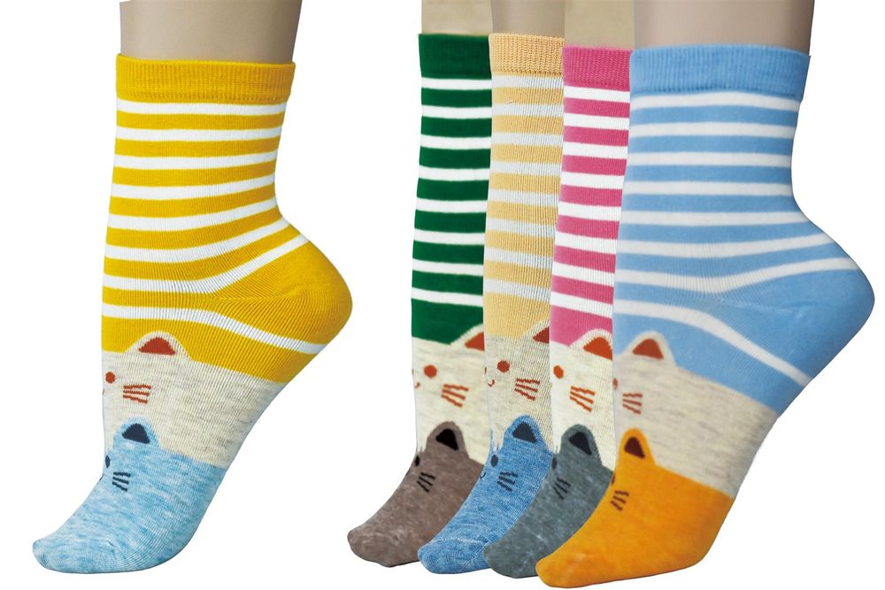 Print Socks 5 Pairs Pack - One Size Fits all Dogs, Kitty, Owls