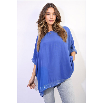 Oversized Sequin Hem Flare Sleeve Top