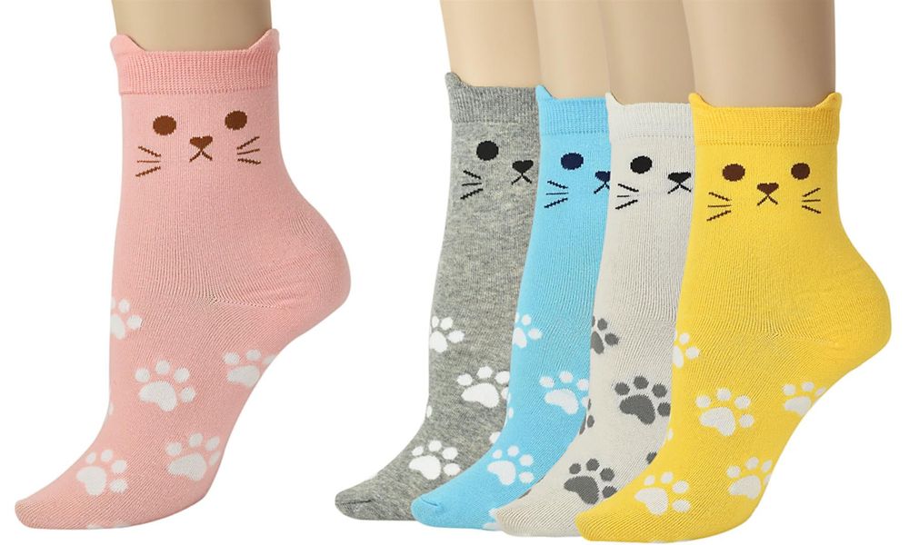 Print Socks 5 Pairs Pack - One Size Fits all Dogs, Kitty, Owls