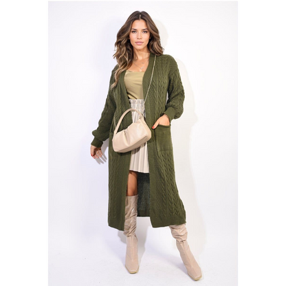 Front Open Long Knitted Cardigan With Front Pockets