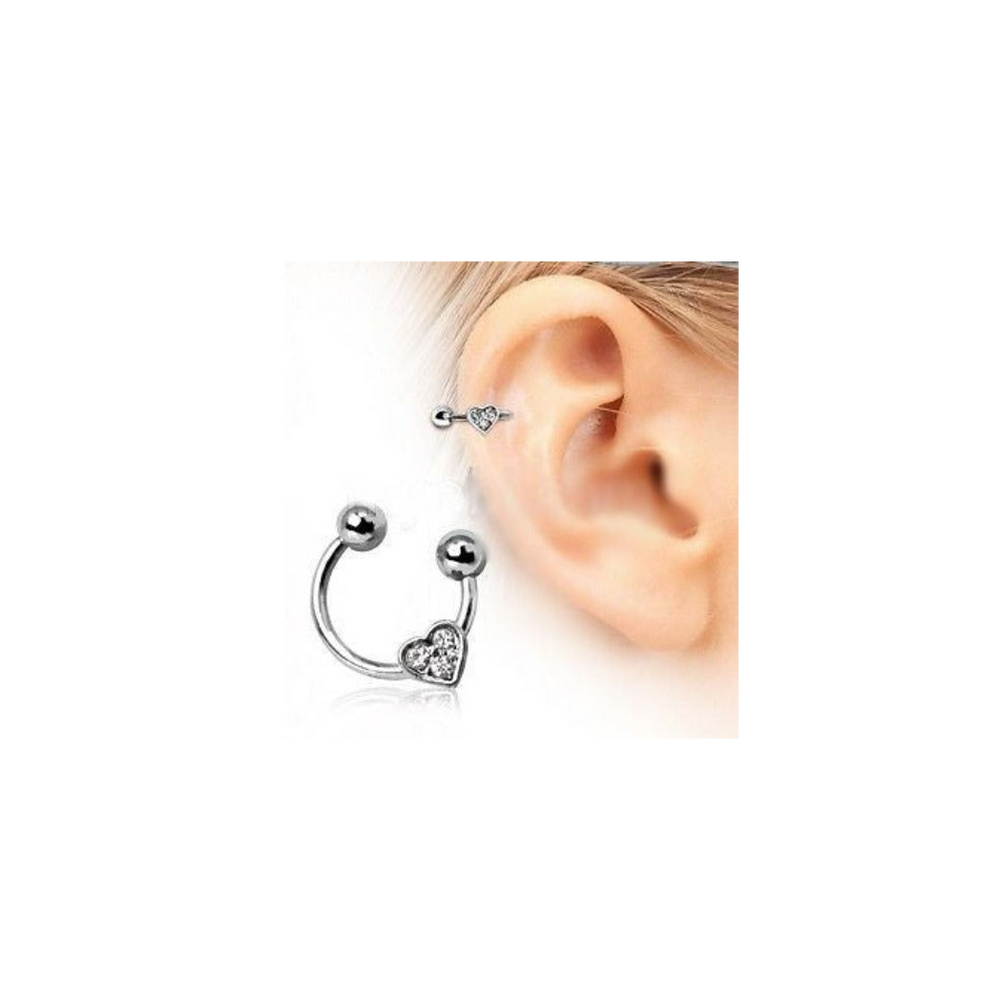 Horseshoe Cartilage Earring with Gemmed Heart