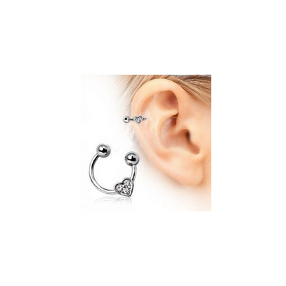 Horseshoe Cartilage Earring with Gemmed Heart