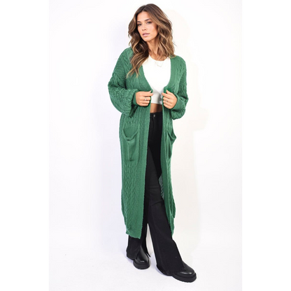 Front Open Long Knitted Cardigan With Front Pockets