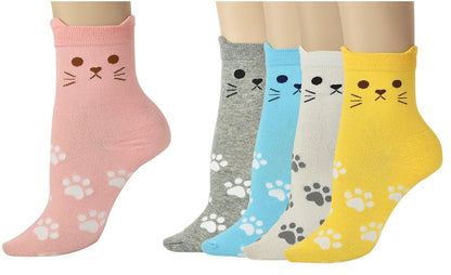 Print Socks 5 Pairs Pack - One Size Fits all Dogs, Kitty, Owls